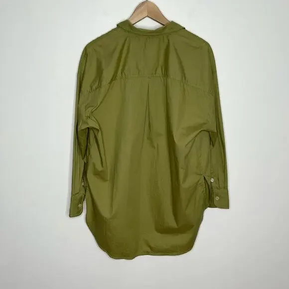 Anthropologie Maeve Women Bennet Button Down Shirt Small Green Side Slits Cotton - Picture 11 of 13